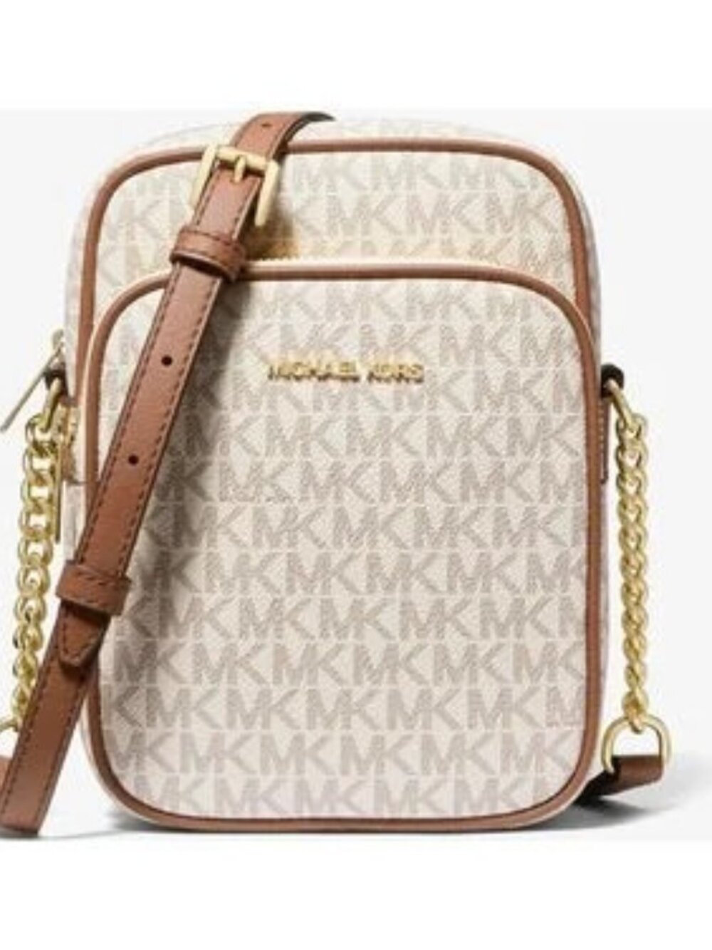 Michael Kors Jet Set Travel NS Chain Medium Logo Crossbody Bag Vanilla Color
